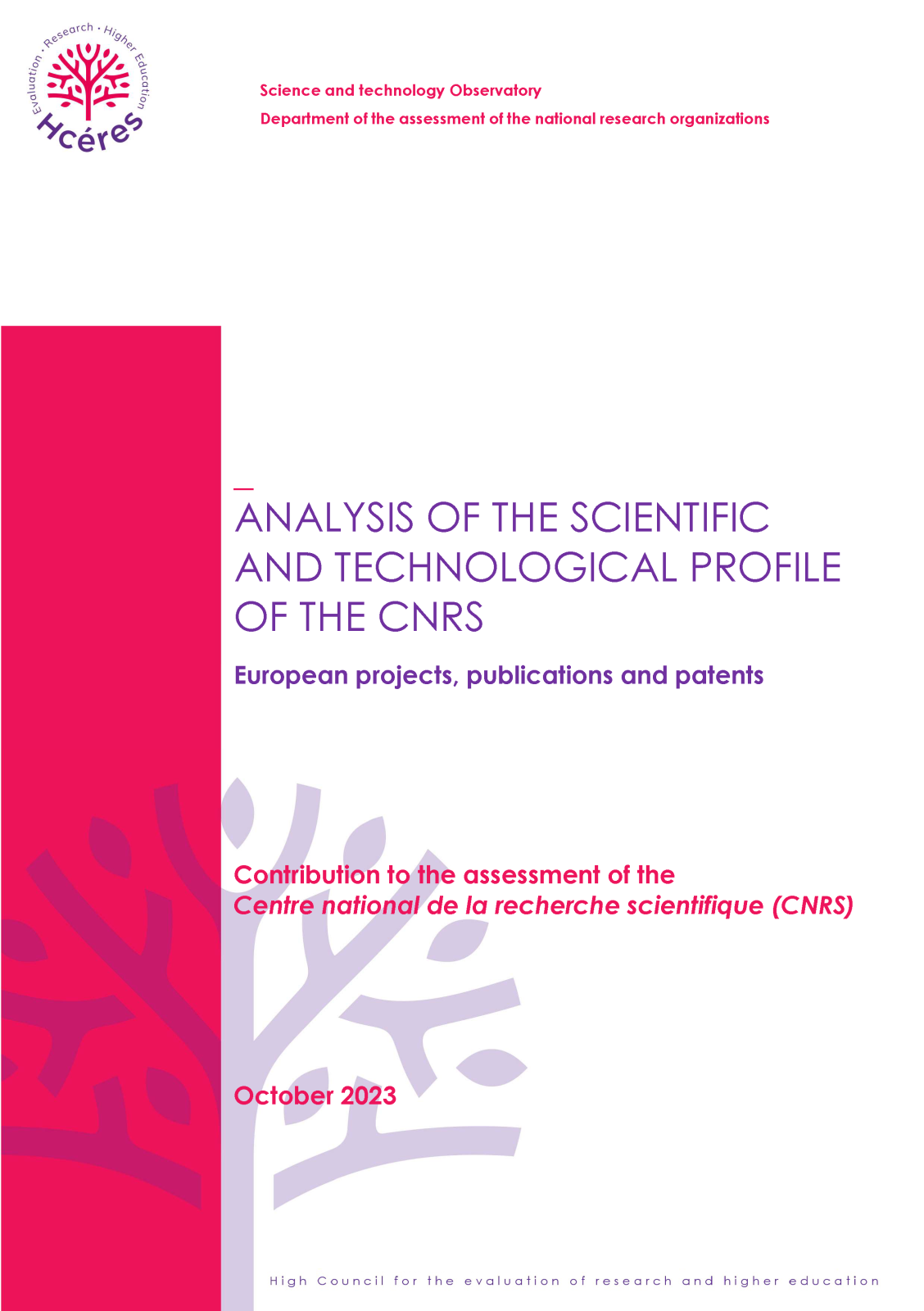 Analyse du profil scientifique et technologique du CNRS
